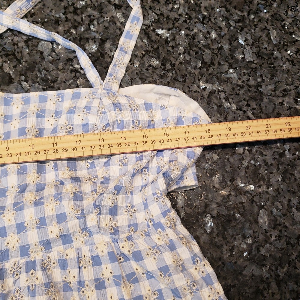 Lost + Wander Blue Gingham Daisy Eyelet Tiered Maxi Dress Size L - Picture 6 of 7